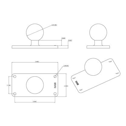 RAM B-Size Ball Rectangle Base 2" x 4"