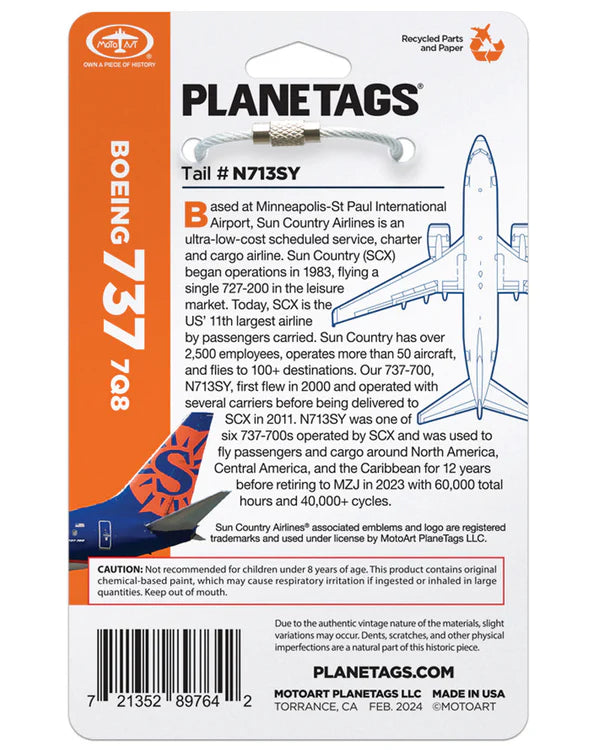 Plane Tags - Sun Country Airlines® 737 N713SY