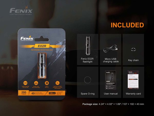 Fenix E02R – 200 Lumen USB Rechargeable keychain light