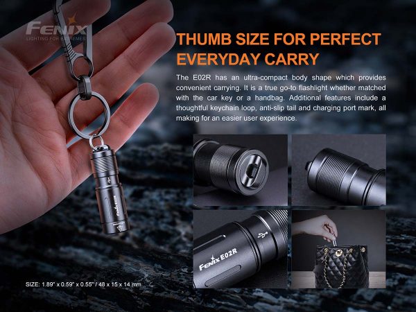 Fenix E02R – 200 Lumen USB Rechargeable keychain light