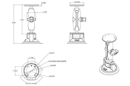 RAM Mount - Twist-Lock Suction Round Plate Standard Arm