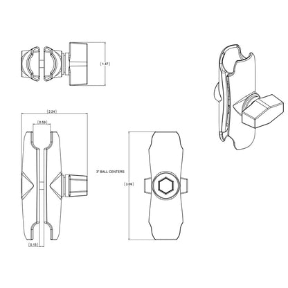 RAM Double Socket Arm for 1" Ball Bases