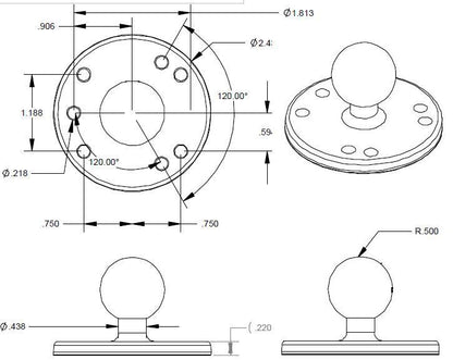 RAM 1" Ball With Round Screw On Base