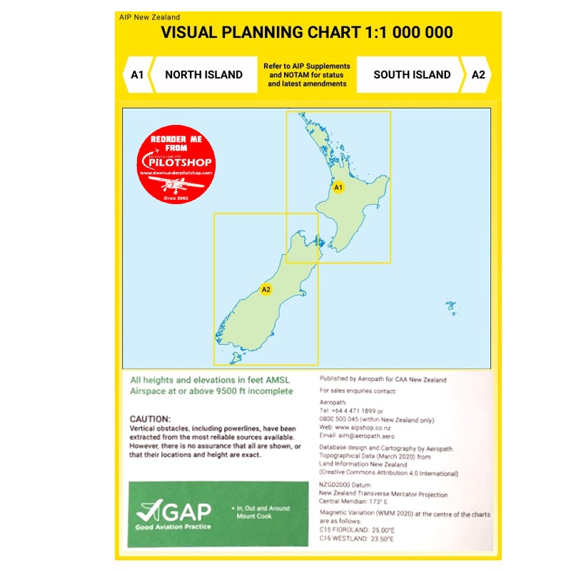 A1/A2 Visual Planning Chart - North Island/South Island (1:1,000,000) – 2 Dec 2021