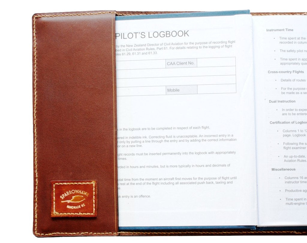 Sparrowhawk Pilot's Logbook Cover - Brown Aniline Leather-Sparrowhawk-SPWALC-Downunder Pilot Shop Australia